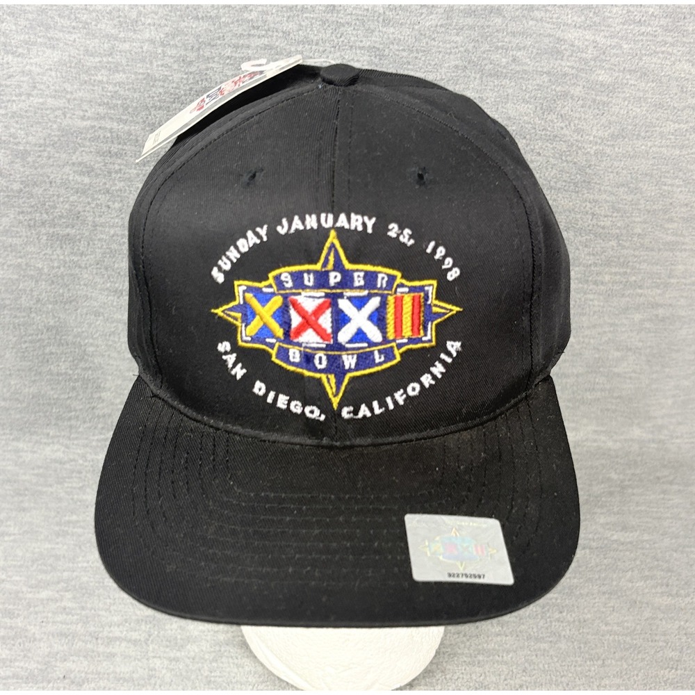 Vintage NFL Super Bowl XXXII 1998 San Diego Snapback Hat Mens Black Game Day NWT